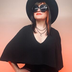 MADDY … K / Black Dress with Built in Capelet / Large